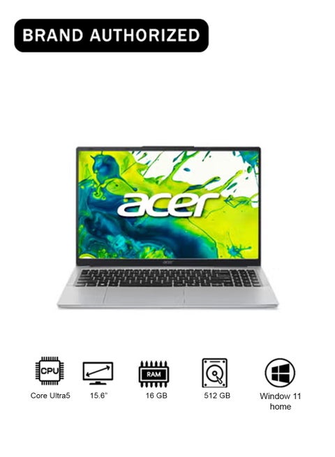 Aspire Lite Laptop With 15.6-Inch FHD Display, Core Ultra 5-115U Processor/16GB/512GB SSD/Windows 11 Home silver silver