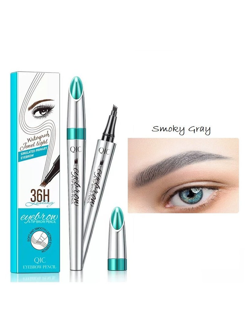 QIC Eyebrow Pencil Eyebrow Microblading Pen Eye Makeup Eyebrow Pen Micro 4 Tip Brow Pen Lift Eyebrow Microblading Pen Long Lasting Waterproof Natural Eyebrow Hair No.05 Smoky Gray - Image 1