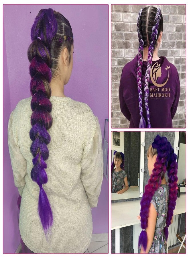 FAYETA Ombre Purple-Rose Red Braiding Hair Extension, 28 Inches Pre Stretched Braiding Hair for hair Braids,2 Packs Yaki Texture Synthetic Braid Hair - Image 4