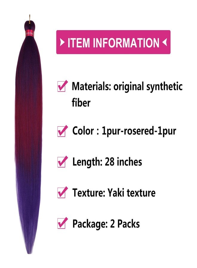 FAYETA Ombre Purple-Rose Red Braiding Hair Extension, 28 Inches Pre Stretched Braiding Hair for hair Braids,2 Packs Yaki Texture Synthetic Braid Hair - Image 5