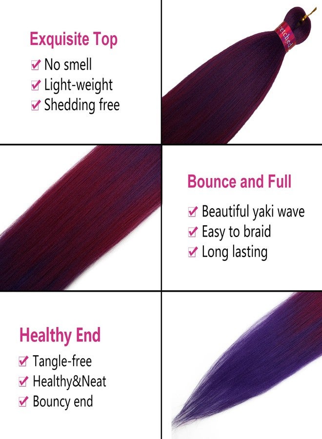 FAYETA Ombre Purple-Rose Red Braiding Hair Extension, 28 Inches Pre Stretched Braiding Hair for hair Braids,2 Packs Yaki Texture Synthetic Braid Hair - Image 2