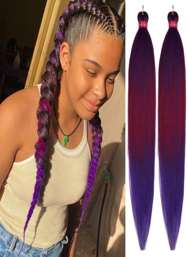 FAYETA Ombre Purple-Rose Red Braiding Hair Extension, 28 Inches Pre Stretched Braiding Hair for hair Braids,2 Packs Yaki Texture Synthetic Braid Hair - Image 1