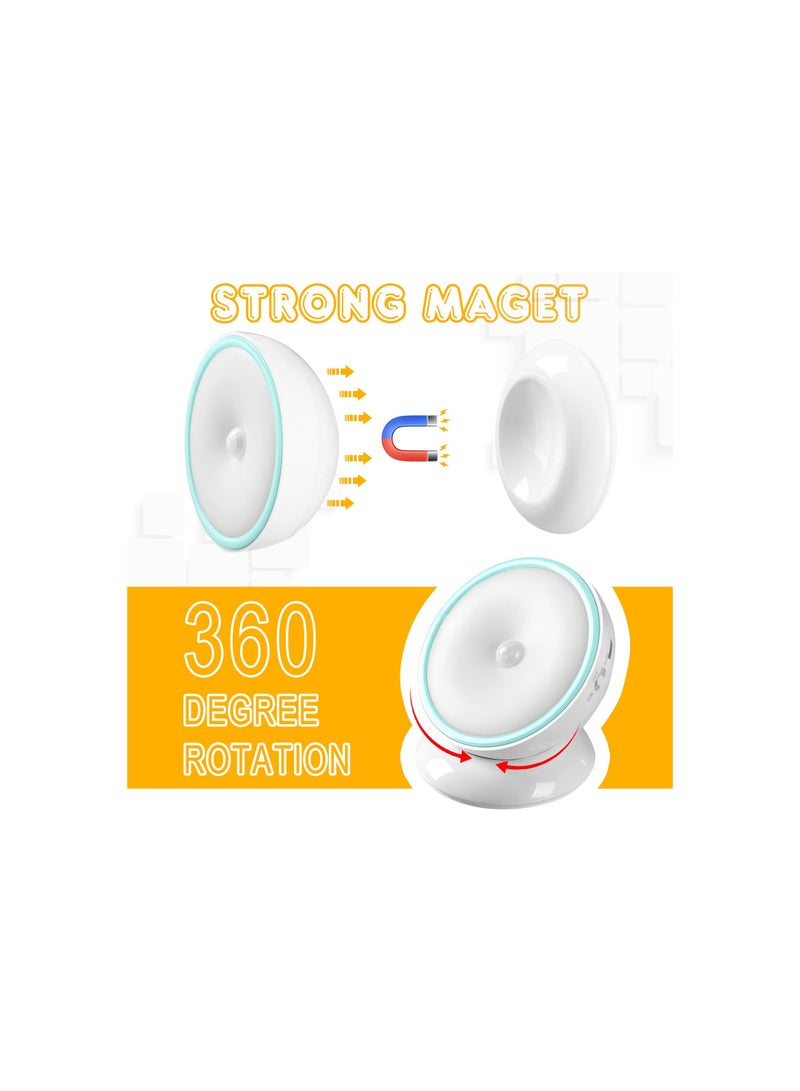 SYOSI Motion Sensor Night Lights, LED Cordless Puck Lights Small Wall Lights with Rotating Base for Cruise Cabin Hallway, Washroom, Cabinet, Stair and Bedroom, White Light (Battery Operated)(2 Pieces) - Image 5