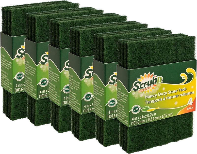 Scouring Pads  Heavy Duty Household Cleaning Scrubber with NonScratch AntiGrease Technology  Reusable Scrubbing Pads  Green 24 Pack