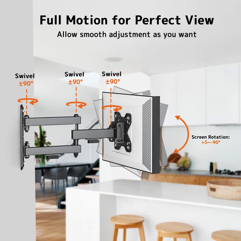 PUTORSEN Wall Mount for Echo Show 21,Echo Show 15, Full Motion Articulating Arm TV Bracket, Adjustable Tilt Swivel, Holds 44lbs, VESA 75x75 100x100mm, Black - Image 3