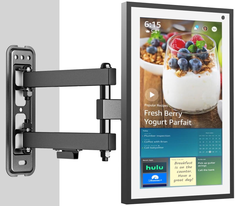 PUTORSEN Wall Mount for Echo Show 21,Echo Show 15, Full Motion Articulating Arm TV Bracket, Adjustable Tilt Swivel, Holds 44lbs, VESA 75x75 100x100mm, Black - Image 1