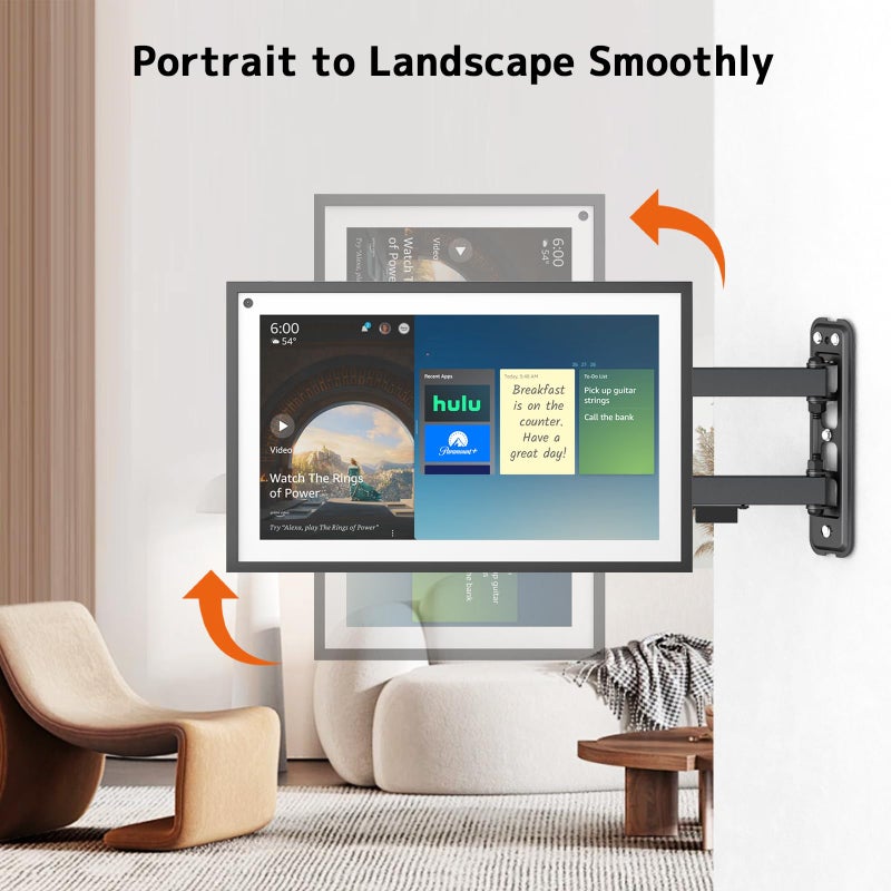 PUTORSEN Wall Mount for Echo Show 21,Echo Show 15, Full Motion Articulating Arm TV Bracket, Adjustable Tilt Swivel, Holds 44lbs, VESA 75x75 100x100mm, Black - Image 5