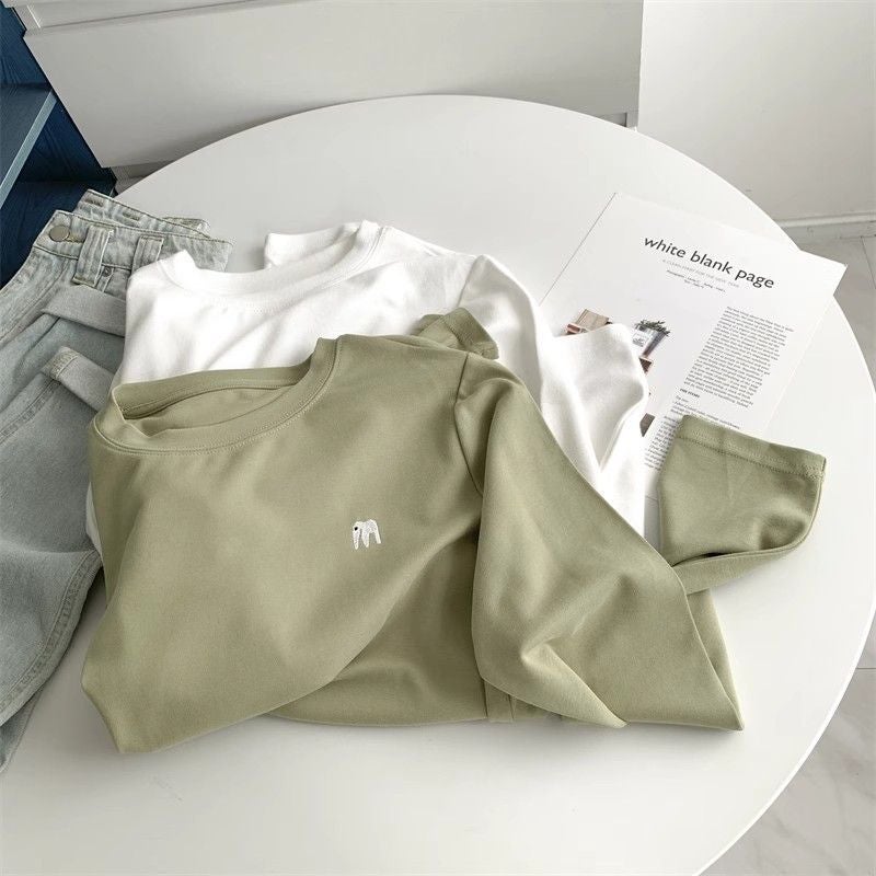 Double-Sided Velvet Sanding Elephant Embroidered Crewneck Long-Sleeved T-Shirt Women'S Loose White Thickened Base Shirt - Image 4
