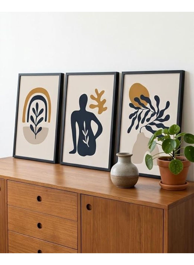 برواز جلاري مجموعة من 3 إطارات فنية جدارية تجريدية بوهيمية - 30 × 40 سم لكل إطار (إطار أسود) - Image 3