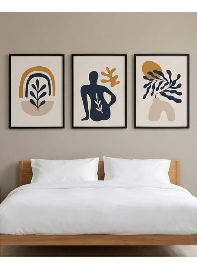 برواز جلاري مجموعة من 3 إطارات فنية جدارية تجريدية بوهيمية - 30 × 40 سم لكل إطار (إطار أسود) - Image 1