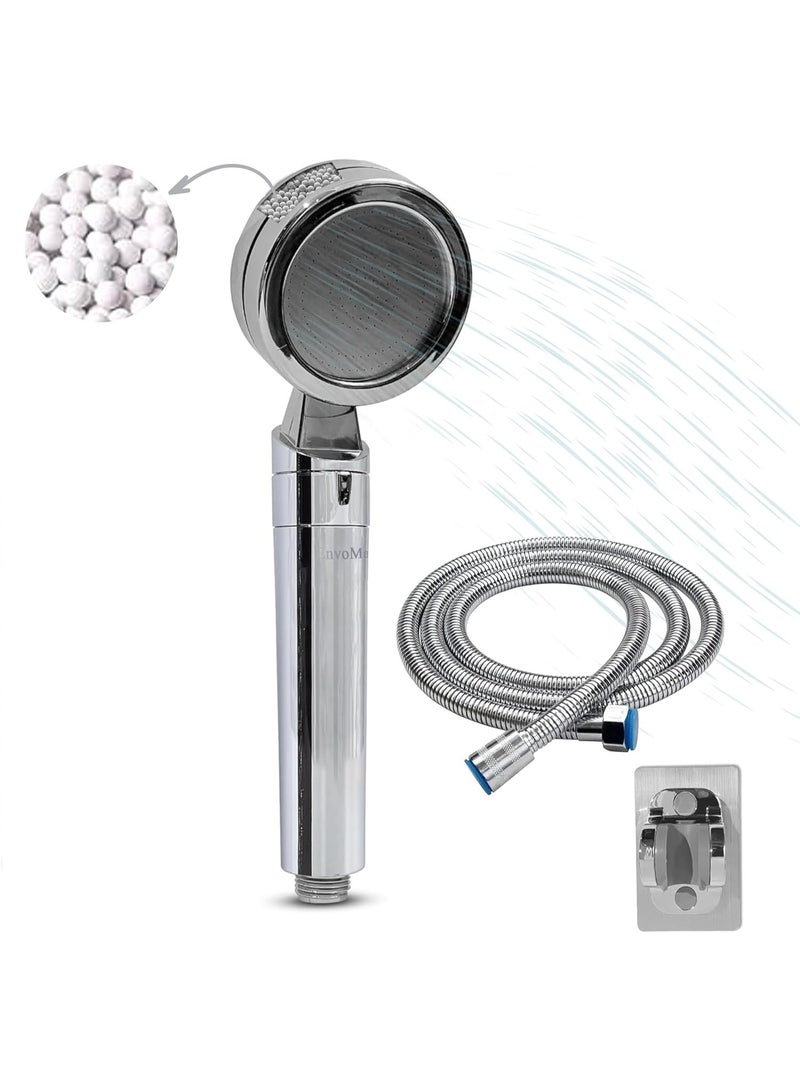 EnvoMart Stainless Steel Shower Head Set - Shower Head with 2 Shower Filter for Anti-Hair Fall and Soft Skin - 2m Shower Hose and Shower Holder - Handheld Shower - Shower Head Filter (Silver) - Image 1
