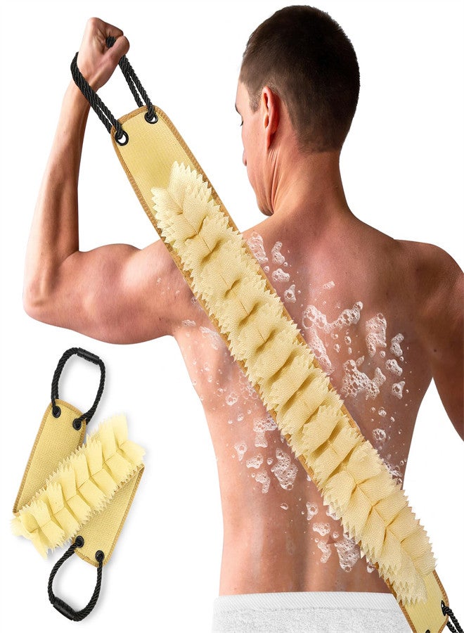 KASTWAVE Exfoliating Loofah Back Scrubber for Shower, 38.5 Inch Double-Sided Washcloth with Handle, Foaming Cleaning Back Scrubber Body Bath Luffa Washer, Deep Clean Skin for Women Men - Image 1