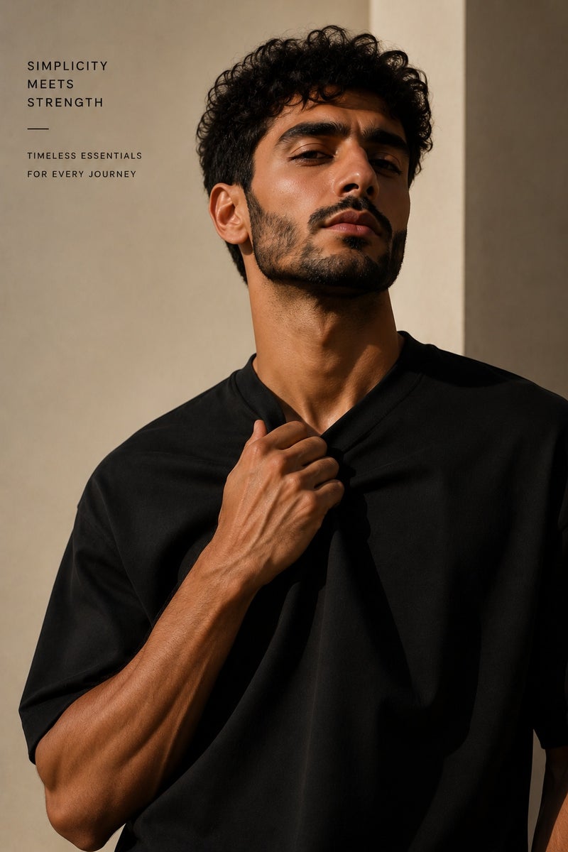 Men's Minimalist Black Oversized T-Shirt Casual Short Sleeve Crew Neck Everyday Essential Tee - Image 5
