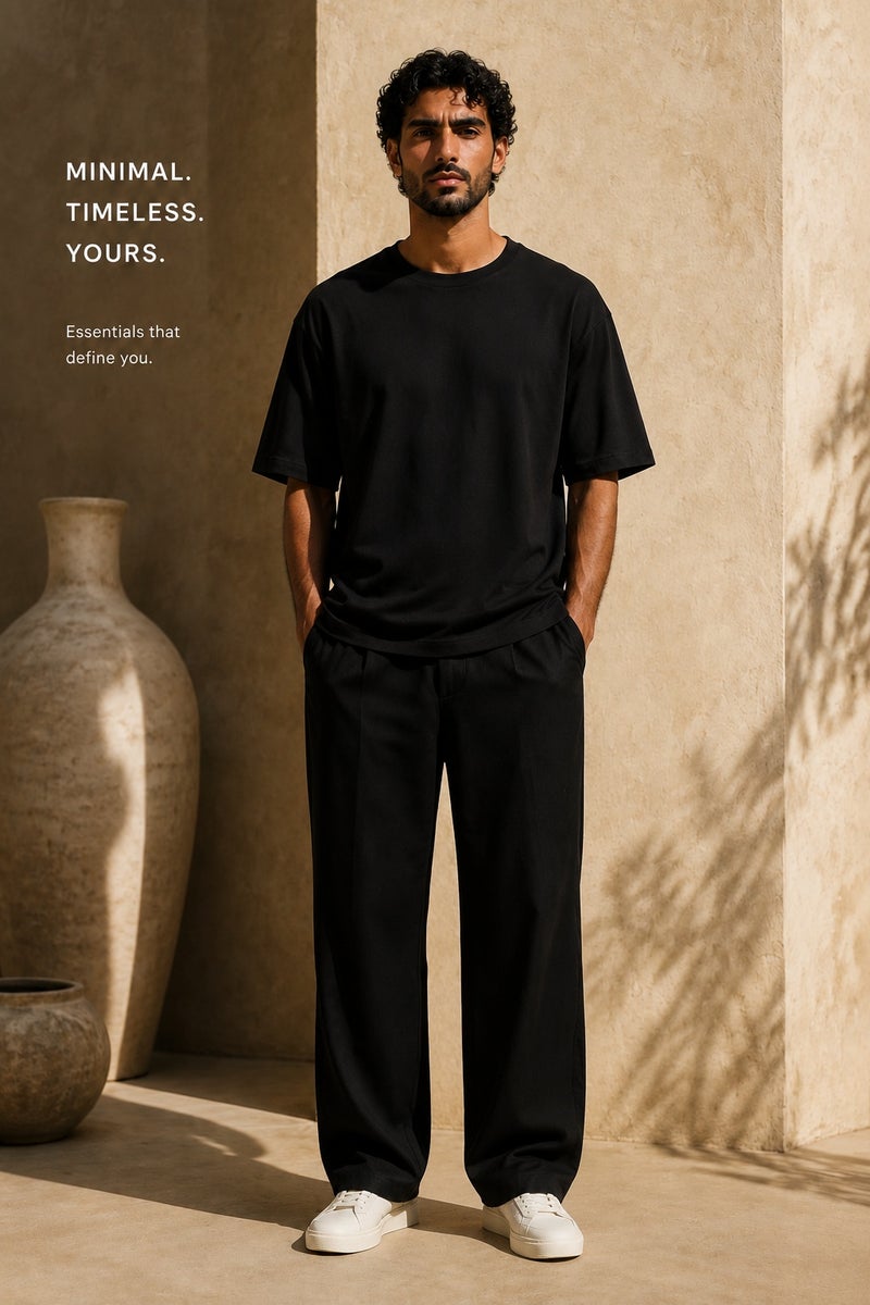 Men's Minimalist Black Oversized T-Shirt Casual Short Sleeve Crew Neck Everyday Essential Tee - Image 2