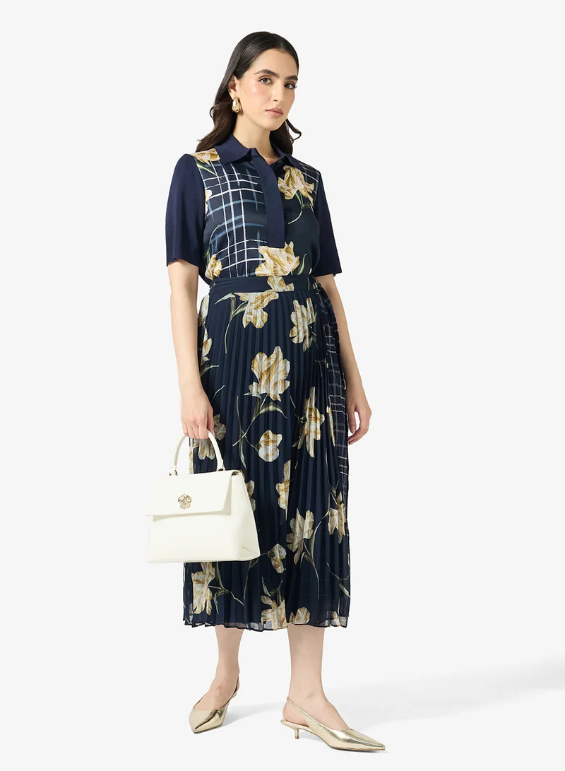 تيد بيكر تنورة ميدي بطيات مطبوعة ملفوفة