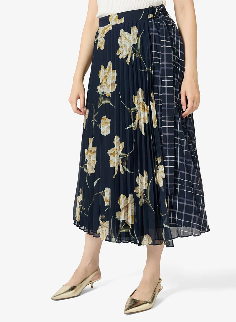 تيد بيكر تنورة ميدي بطيات مطبوعة ملفوفة