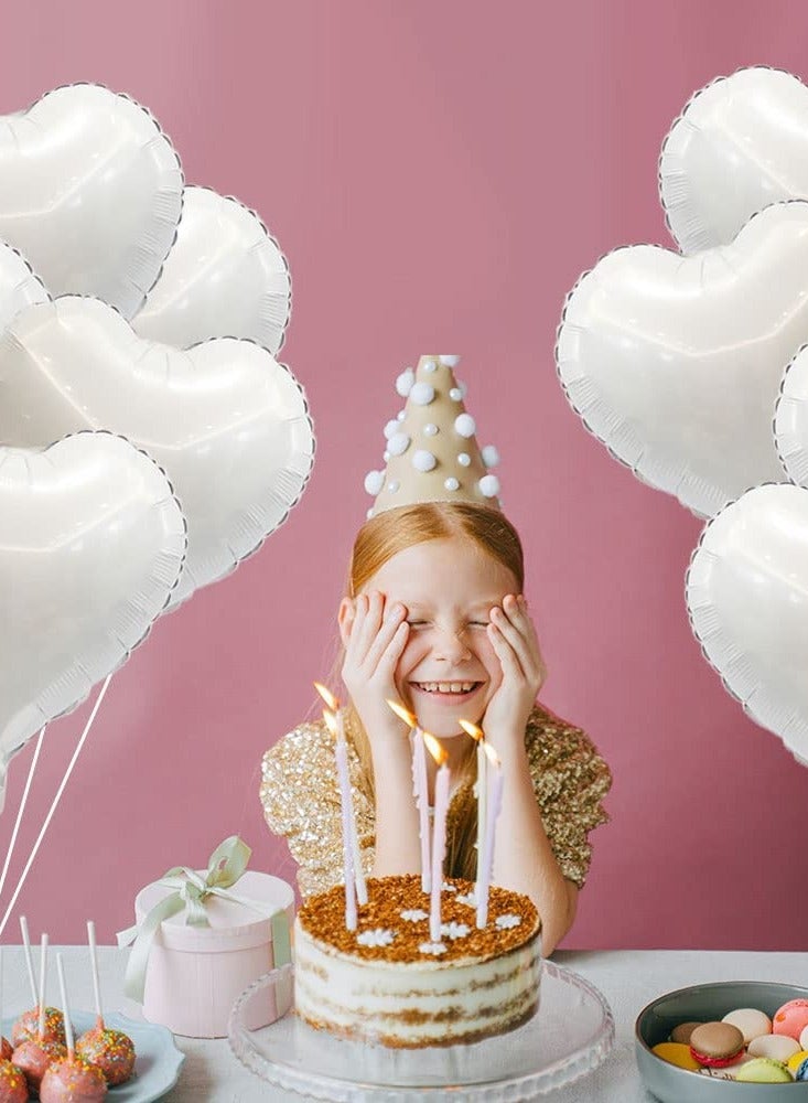 White Heart Balloons, 20 White Foil Heart Balloons, Helium Balloons for White Weddings, Birthdays, Anniversary Celebrations - Image 2