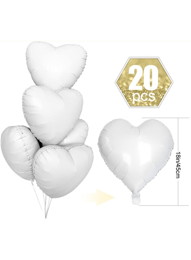 White Heart Balloons, 20 White Foil Heart Balloons, Helium Balloons for White Weddings, Birthdays, Anniversary Celebrations - Image 3