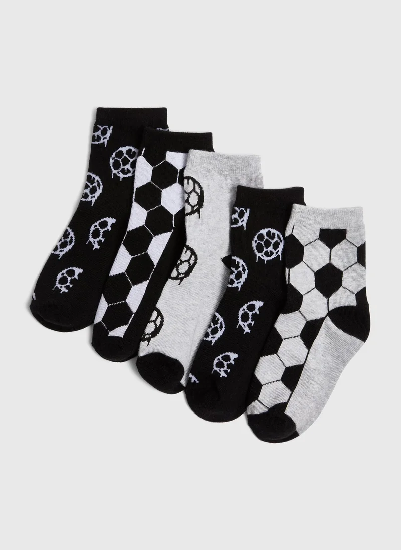 ماتلان 5 Pack Boys Black Football Ankle Socks