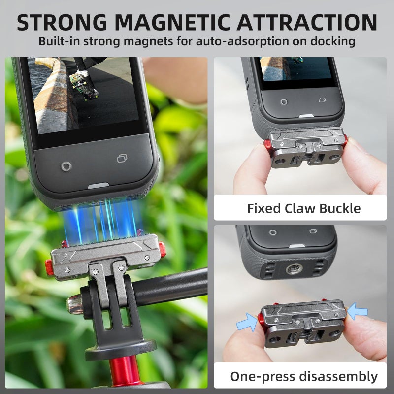 Flymile X5 Magnetic Quick Release Base for Insta360 X5, Aluminum Alloy Mount for Insta 360 Ace Pro 2/Ace Pro/Ace, with 1/4â€Threaded Hole & Foldable Action Camera Adapter Accessories(Not for X4/X3) - Image 2