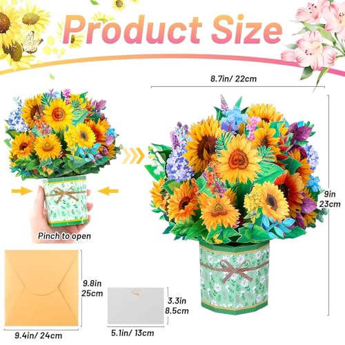 Caffox 4Pack Paper Flower Pop Up Cards, Flower Bouquet Card Popup 3D Greeting Cards for Mother's Day, Graduation, Anniversary, Birthday, Congratulations, Get Well, Home Decor, with Envelope and Note - Image 5
