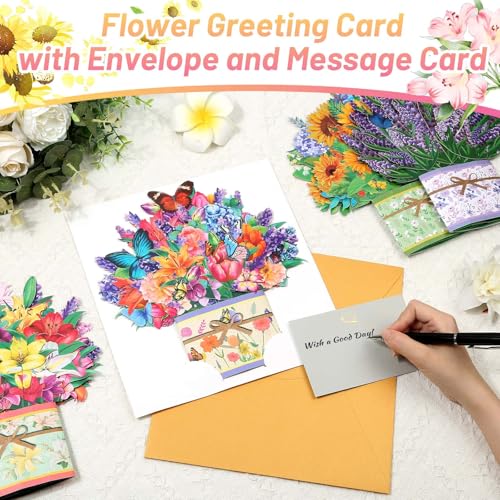 Caffox 4Pack Paper Flower Pop Up Cards, Flower Bouquet Card Popup 3D Greeting Cards for Mother's Day, Graduation, Anniversary, Birthday, Congratulations, Get Well, Home Decor, with Envelope and Note - Image 4