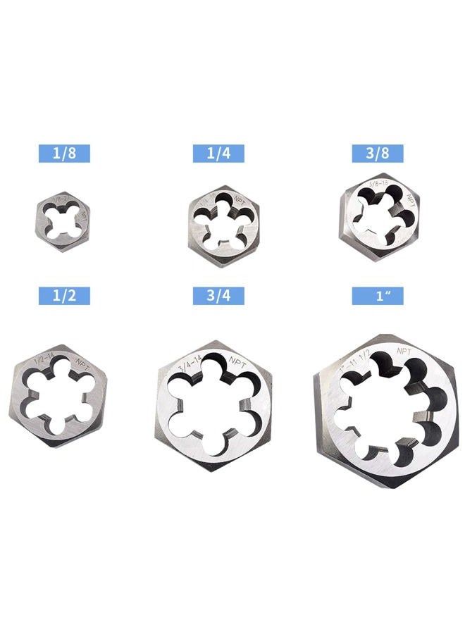 Kaimex NPT Pipe Hex Die Set 6 Pcs Cartbon Steel 1/8"-27 1/4"-18 3/8"-18 1/2"-14 3/4"-14 1"-11 1/2 - Image 2