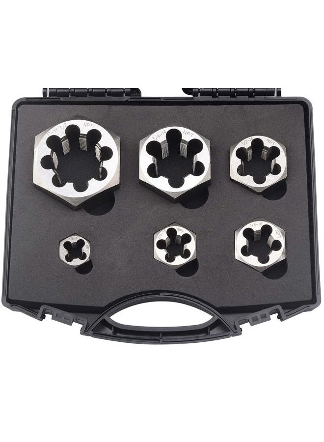 Kaimex NPT Pipe Hex Die Set 6 Pcs Cartbon Steel 1/8"-27 1/4"-18 3/8"-18 1/2"-14 3/4"-14 1"-11 1/2 - Image 1