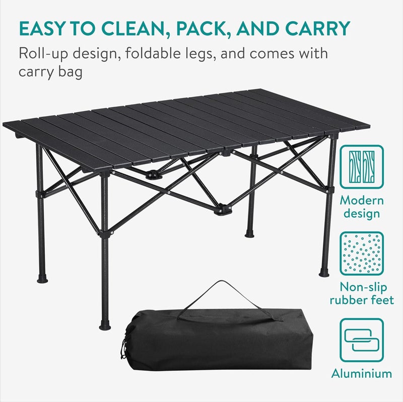 DEXO طاولة تخييم قابلة للطي في الهواء الطلق، طاولة خفيفة الوزن مع سطح طاولة من الألمنيوم وحقيبة حمل، سهلة الحمل، مثالية للأنشطة الخارجية، النزهات، الطهي، الشاطئ، المشي، الصيد (95×57×50 سم) - Image 3