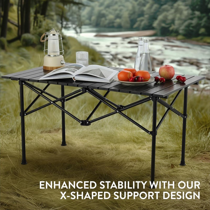 DEXO طاولة تخييم قابلة للطي في الهواء الطلق، طاولة خفيفة الوزن مع سطح طاولة من الألمنيوم وحقيبة حمل، سهلة الحمل، مثالية للأنشطة الخارجية، النزهات، الطهي، الشاطئ، المشي، الصيد (95×57×50 سم) - Image 5