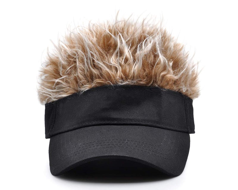 DS.DISTINCTIVE STYLE DS. DISTINCTIVE STYLE Funny Hat with Fake Blonde Hair Frosted Tips Wig Visor Cap for Men Women Black and Brown - Image 1