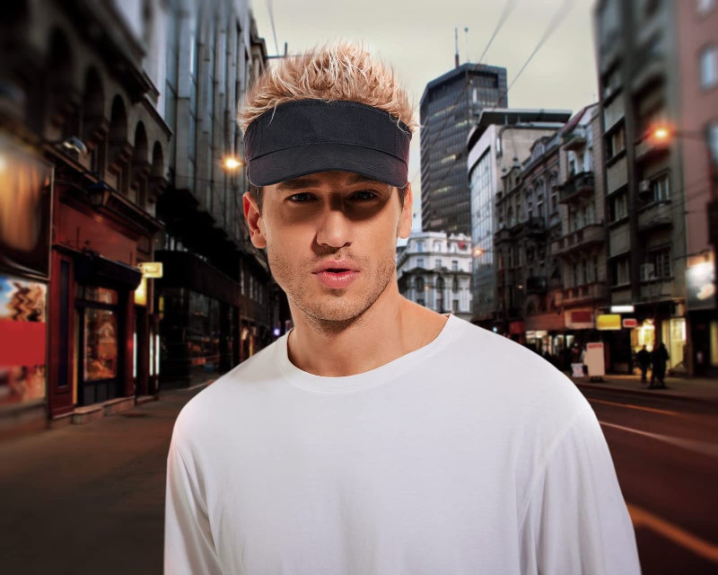 DS.DISTINCTIVE STYLE DS. DISTINCTIVE STYLE Funny Hat with Fake Blonde Hair Frosted Tips Wig Visor Cap for Men Women Black and Brown - Image 5