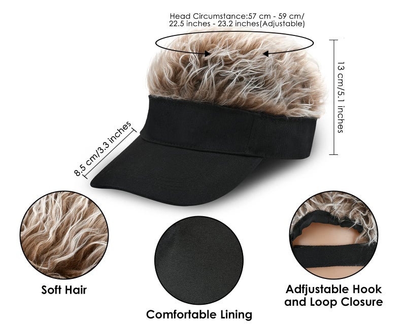 DS.DISTINCTIVE STYLE DS. DISTINCTIVE STYLE Funny Hat with Fake Blonde Hair Frosted Tips Wig Visor Cap for Men Women Black and Brown - Image 4