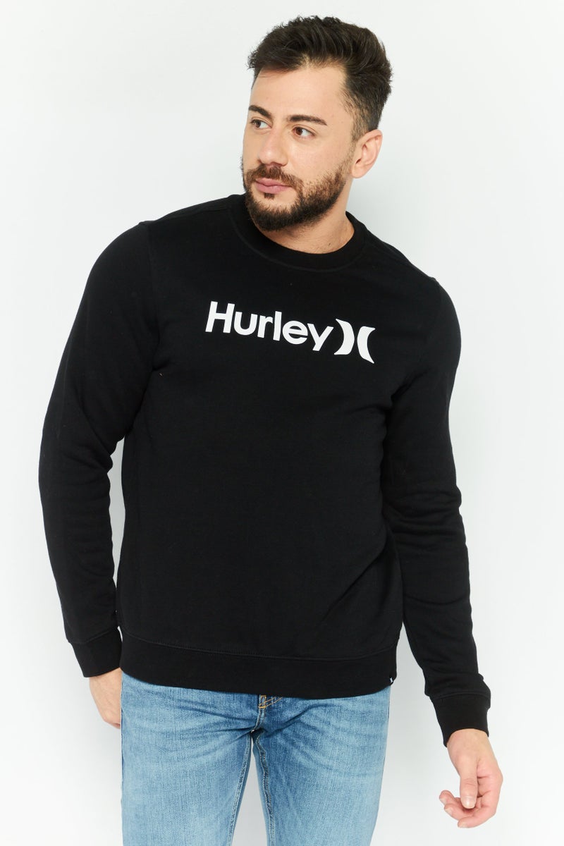 Hurley سويت شيرت رجالي بأكمام طويلة وياقة دائرية بشعار العلامة التجارية، أسود - Image 1