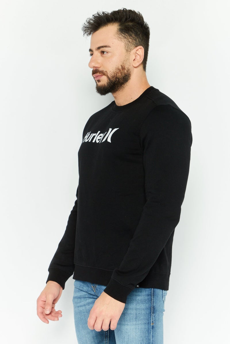 Hurley سويت شيرت رجالي بأكمام طويلة وياقة دائرية بشعار العلامة التجارية، أسود - Image 3