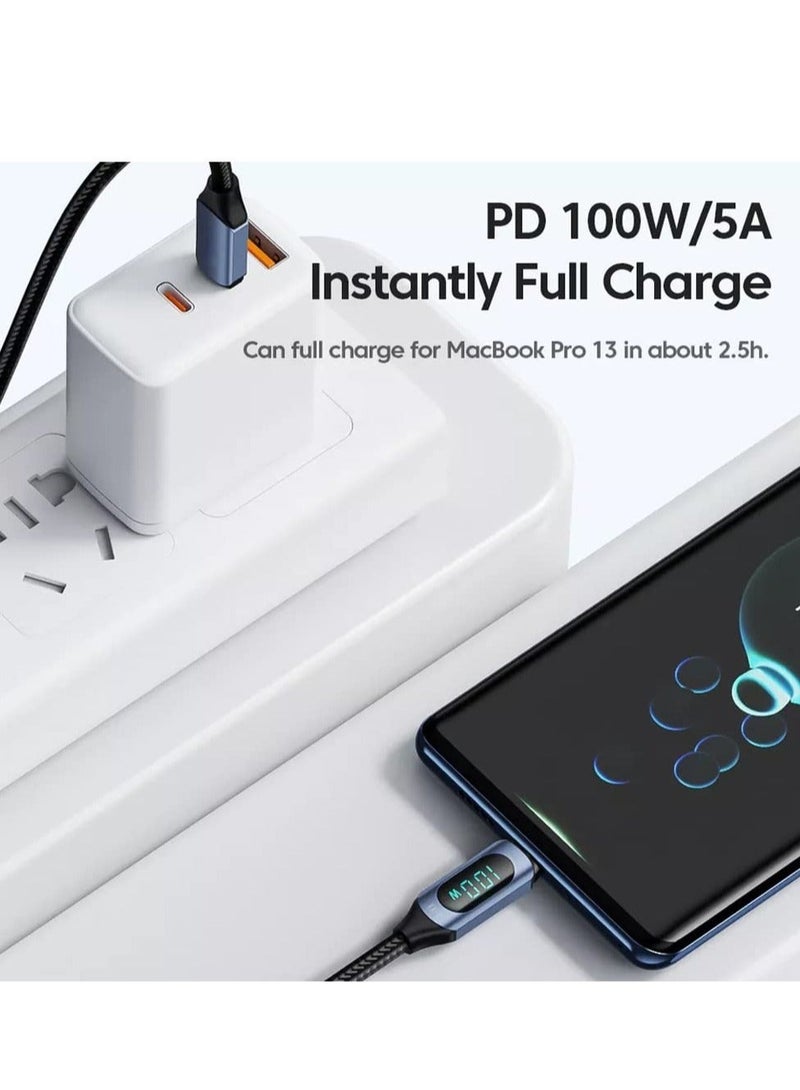 Captaintech Type C to C Charger Cable, 100W 5A Digital LED Super Fast Turbo Nylon Braided High Stable Current Save Charging Cable for Samsung High-Speed Data Sync Smart Chip 1M - Image 2