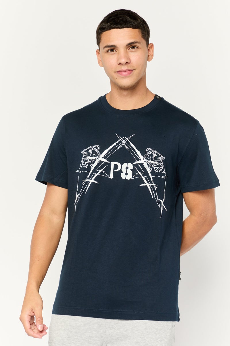 PHILIPP PLEIN Plein Sport Men Sportswear Fit Short Sleeve Outdoor T Shirt, Navy - Image 1