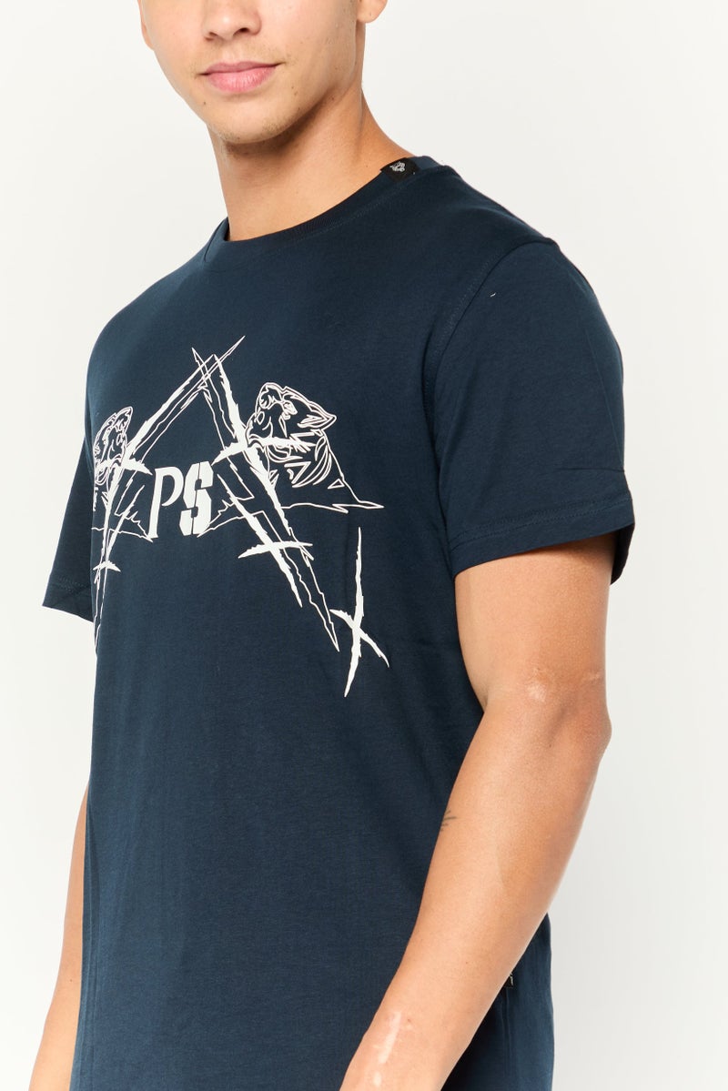 PHILIPP PLEIN Plein Sport Men Sportswear Fit Short Sleeve Outdoor T Shirt, Navy - Image 3