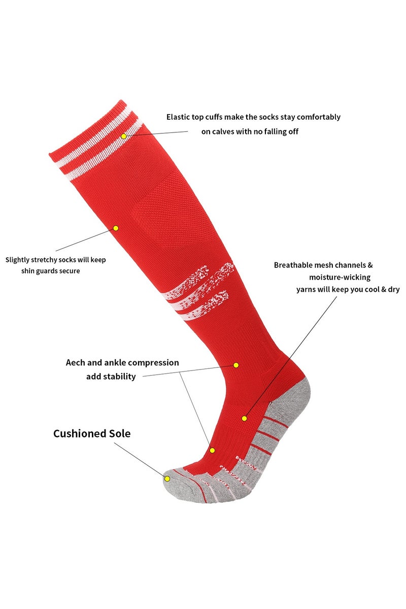 SKY WING Soccer Socks, Sport Knee High Socks Calf Compression Athletic Socks for Mens and Women Running&Training Football Thickening Keep Warm Sock-Red-3 Pair - Image 3