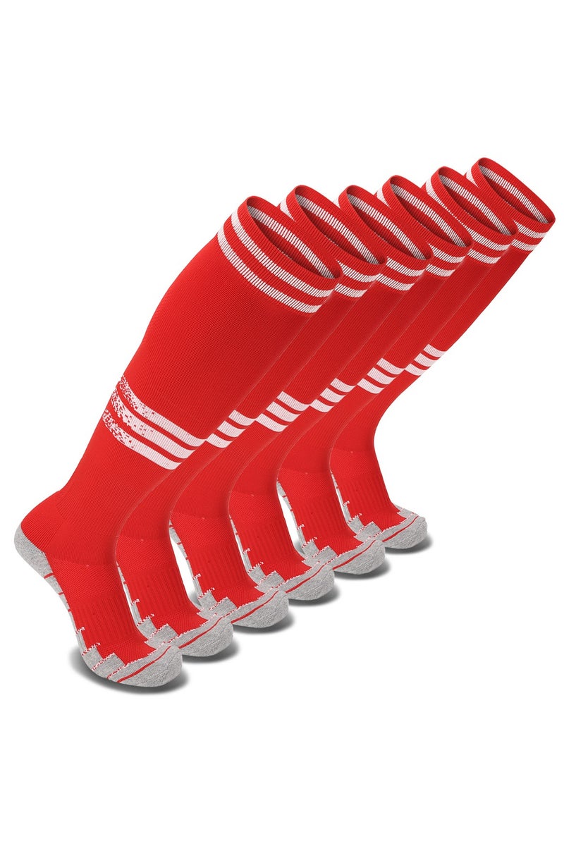 SKY WING Soccer Socks, Sport Knee High Socks Calf Compression Athletic Socks for Mens and Women Running&Training Football Thickening Keep Warm Sock-Red-3 Pair - Image 1