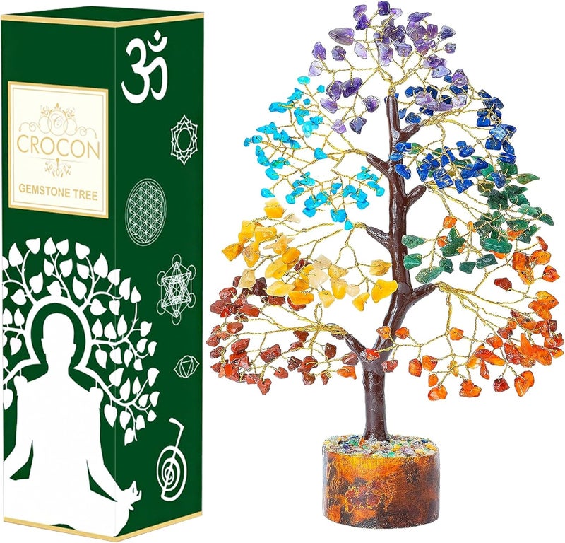 Crocon Seven Chakra Crystal Tree of Life for Positive Energy Feng Shui Money Tree Bonsai Gem Stone Home Decor Thoughtful Birthday Gifts for Women Mother Sister Housewarming Gift New Home Present - Image 1