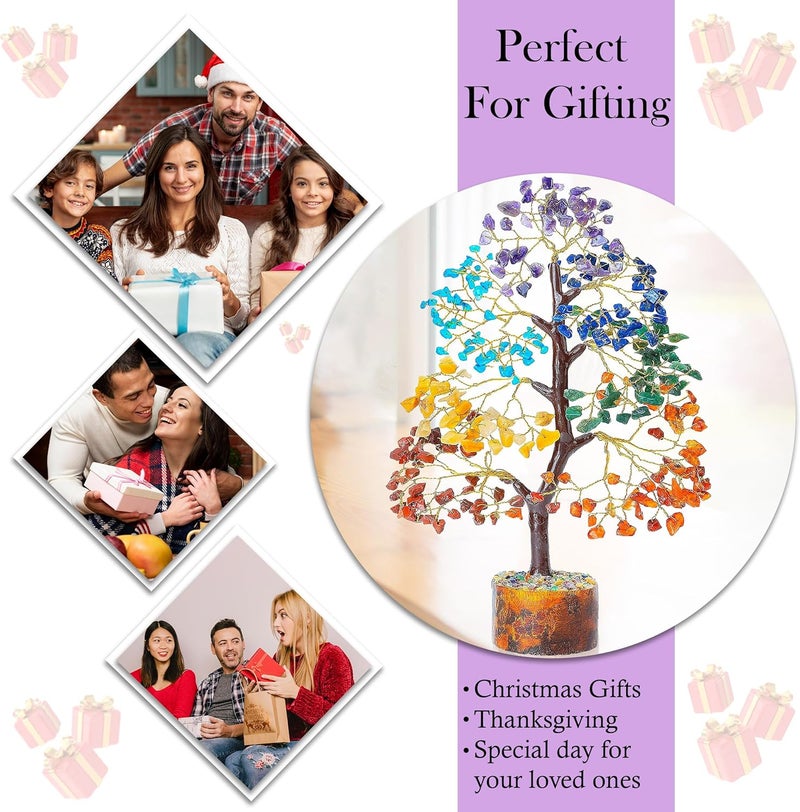 Crocon Seven Chakra Crystal Tree of Life for Positive Energy Feng Shui Money Tree Bonsai Gem Stone Home Decor Thoughtful Birthday Gifts for Women Mother Sister Housewarming Gift New Home Present - Image 2