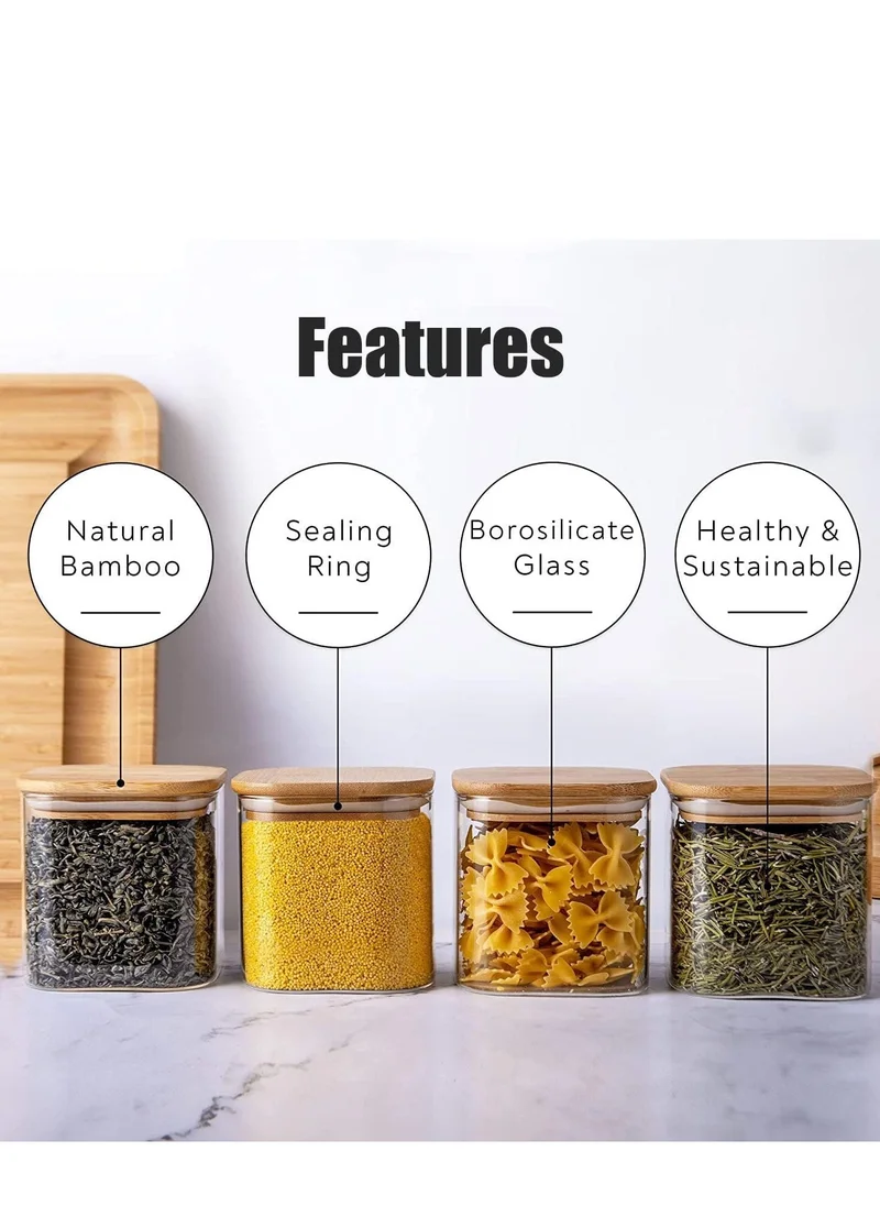 1Chase Borosilicate Square Glass Storage Jar With Air Tight Bamboo Lid 900 ML, 2Pcs Set