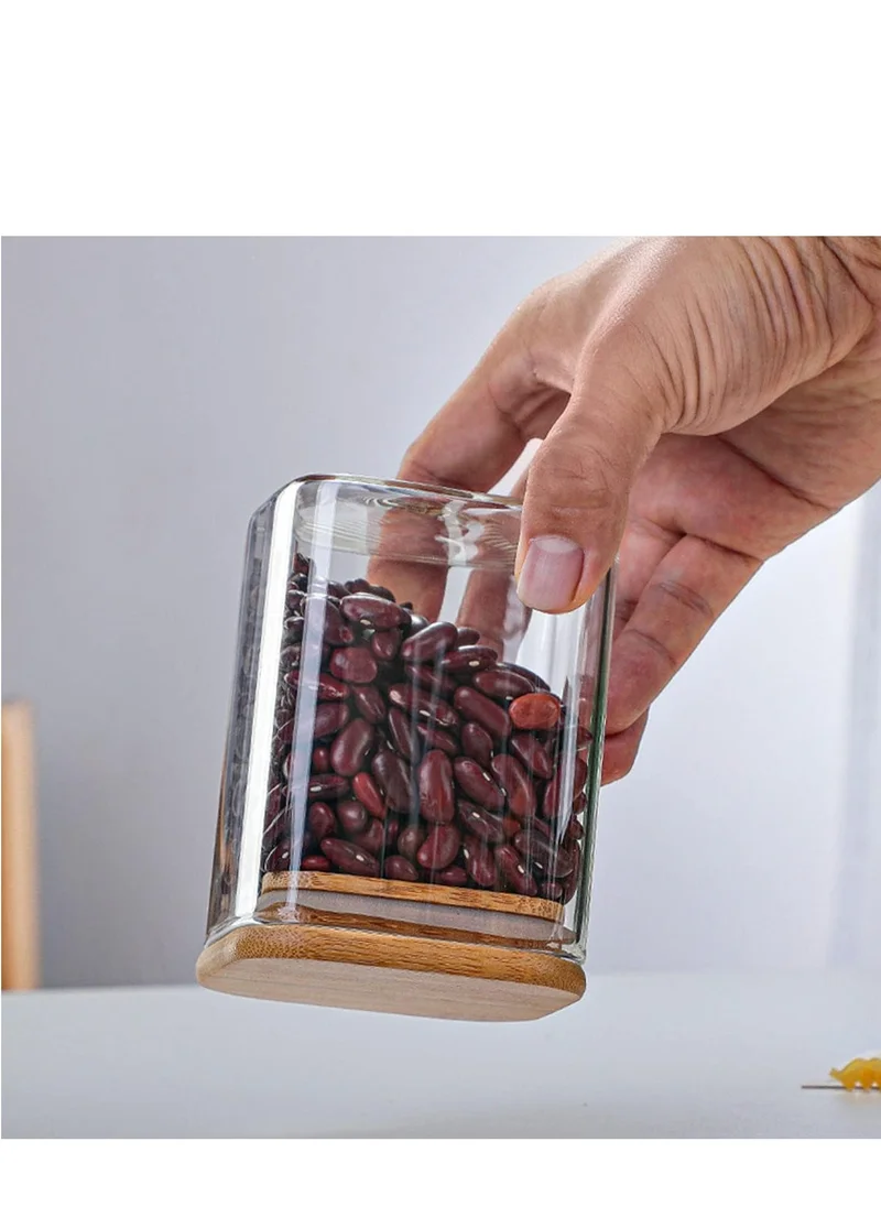 1Chase Borosilicate Square Glass Storage Jar With Air Tight Bamboo Lid 900 ML, 2Pcs Set