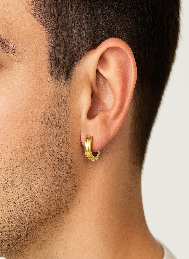 COMMON ETAIL Gold Finish Huggie Hoop Earrings for Men & Women | Minimal Round Earrings - Image 2