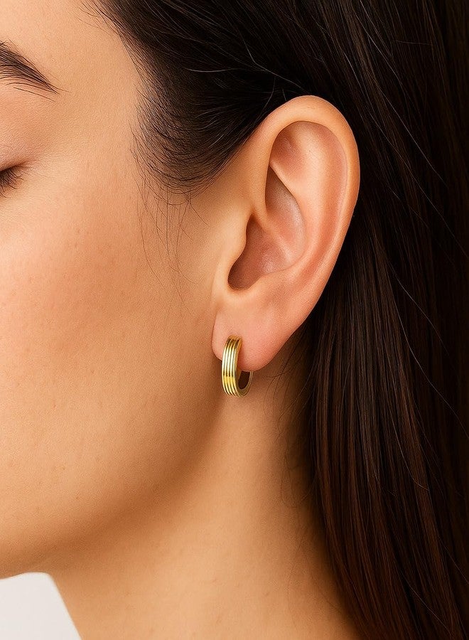 COMMON ETAIL Gold Finish Huggie Hoop Earrings for Men & Women | Minimal Round Earrings - Image 3