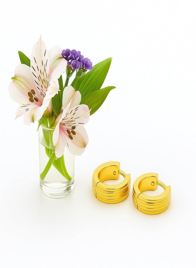 COMMON ETAIL Gold Finish Huggie Hoop Earrings for Men & Women | Minimal Round Earrings - Image 4