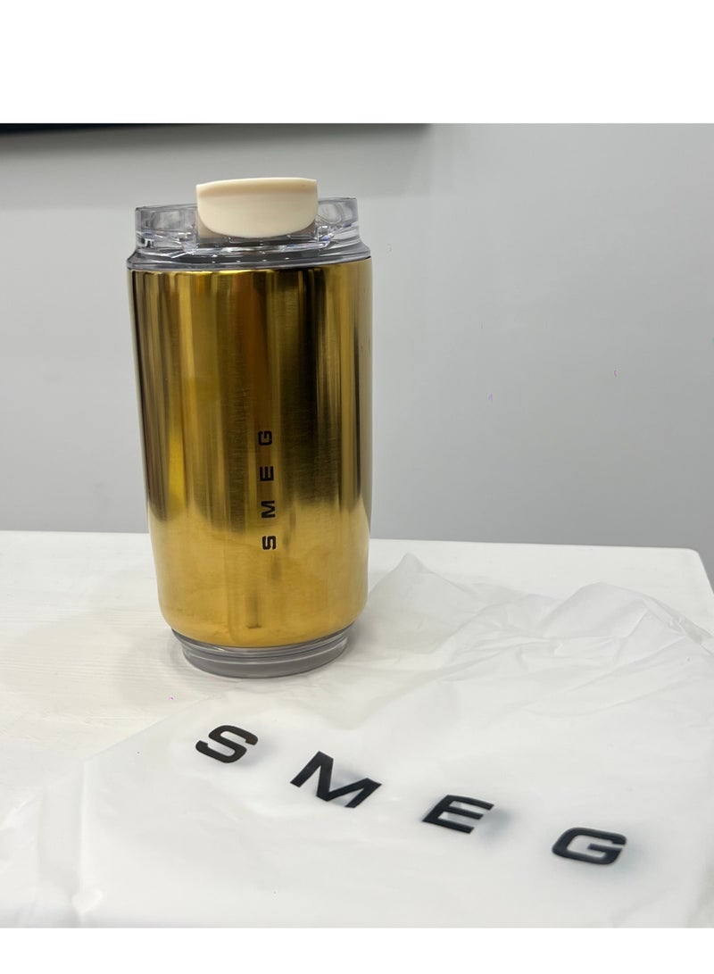 smeg 320ML Beverage Cup Travel Portable Car Drinking Cup Stainless Steel Vacuum Leak proof 320ML Coffee Thermos（golden） - Image 1
