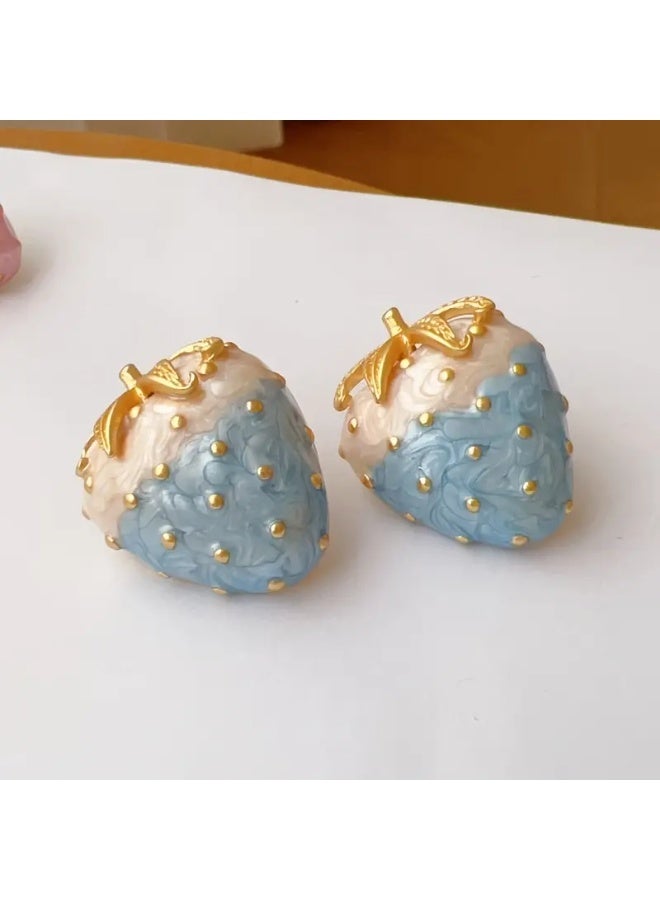 مجرد ركن جميل أقراط الفراولة الساحرة - تصميم الفاكهة ثلاثي الأبعاد (أزرق) - Image 1