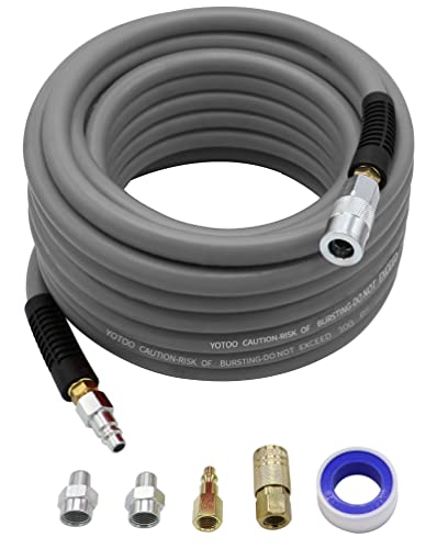 YOTOO Hybrid Air Hose 1/2-Inch I.D. by 50-Feet Long 3/8 inch MNPT Solid Brass Fittings 300 PSI Heavy Duty, Lightweight, Kink Resistant with 3/8" and 1/4" Industrial Quick Coupler Connectors, Gray - Image 1